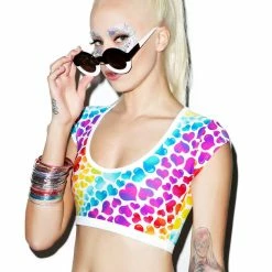 J Valentine Rainbow Heart Crop Top