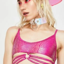 J Valentine Berry Python Strings & Rings Bra Top Tops