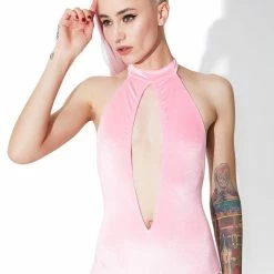 J Valentine Bubblegum Sparkle High-Neck Halter Romper Jumpsuits & Rompers