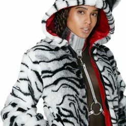 J Valentine White Tiger Faux Fur Jacket