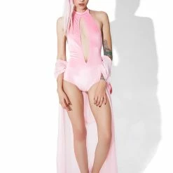 J Valentine Bubblegum Sparkle High-Neck Halter Romper Jumpsuits & Rompers