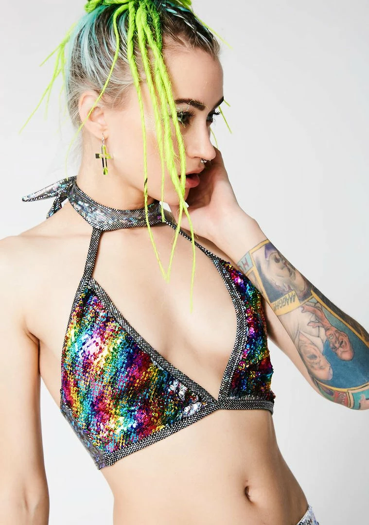 Hot Sale ❤️ J Valentine Rainbow Sequin Choker Top Tops ❤️ 3 J Valentine Rainbow Sequin Choker Top Tops