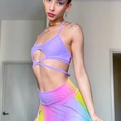 J Valentine Rainbow Mesh Skater Skirt