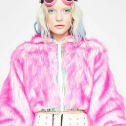 J Valentine Outerwear Sugar Light-Up Aqua Tip Fur Crop Jacket