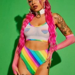 J Valentine Rainbow Print High Waist Shorts