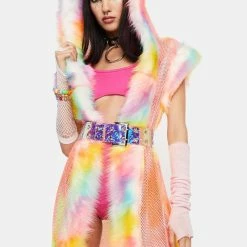 J Valentine Rainbow Sherbet Fishnet Duster Outerwear