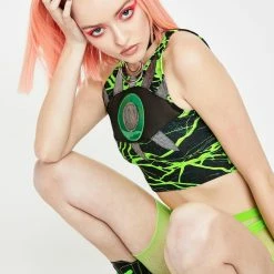 J Valentine Neon Lightning Eyeball Crop Top Tops