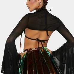 J Valentine Black Mesh Bell Sleeve Shrug