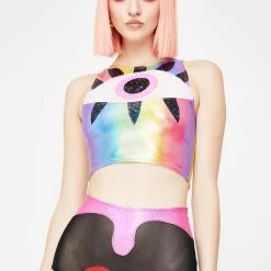 J Valentine Tops Rainbow Eyeball Crop Top