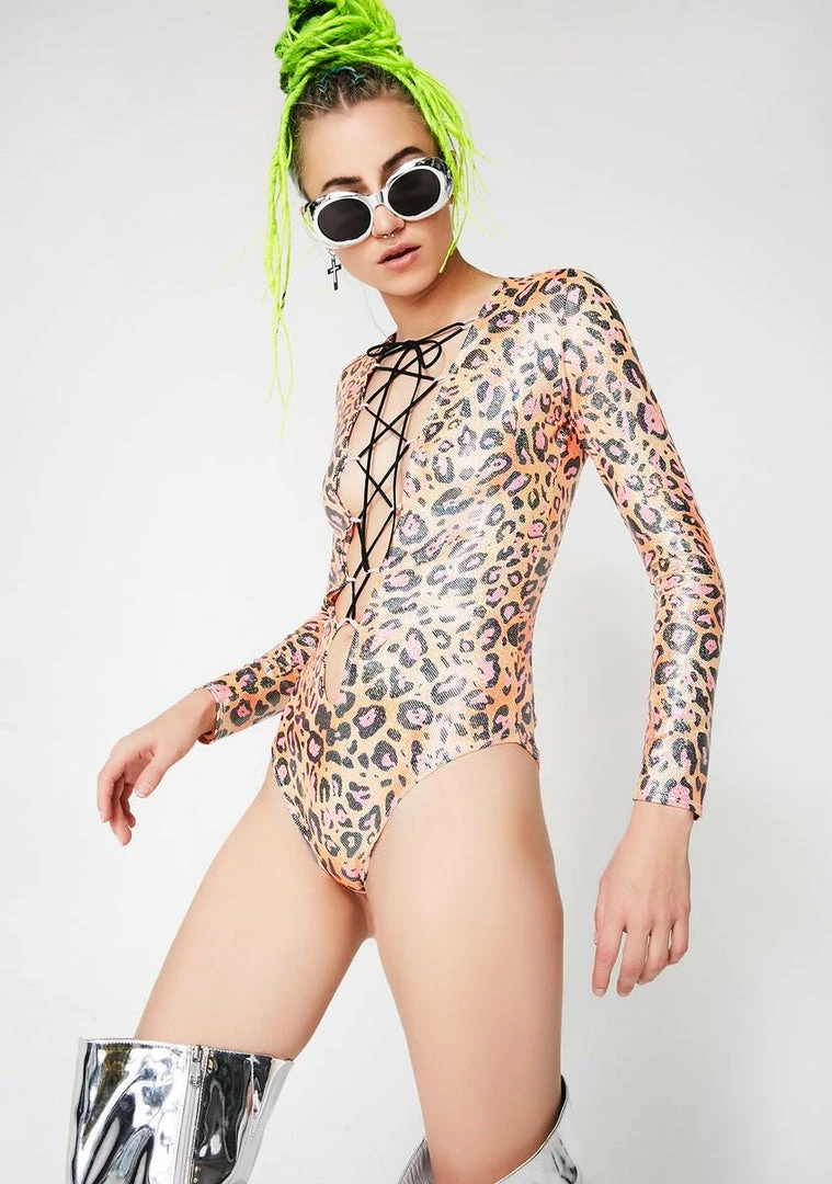 Hot Sale π J Valentine Tops Orange Leopard Lace-Up Bodysuit 𧨠5 J Valentine Tops Orange Leopard Lace-Up Bodysuit