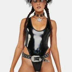 J Valentine Rave Bodysuit Black Laser Feather Extreme PVC Bodysuit