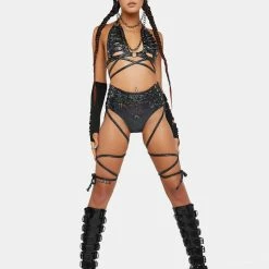 J Valentine Black Broken Lace-Up Harness Triangle Top