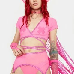 J Valentine Pink Karma Cowgirl Fringe Wrap Top