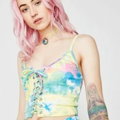 J Valentine Tie- Dye Faux Suede Lace-Up Tank Tops