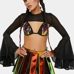 J Valentine Black Mesh Bell Sleeve Shrug