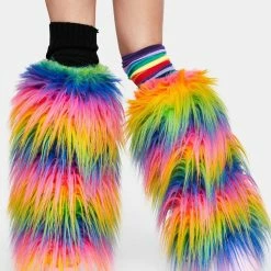 J Valentine Socks & Tights Rainbow Attitude Faux Fur Leg Warmers