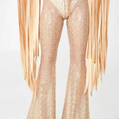 J Valentine Champagne Shimmer Sequin Bell Bottoms