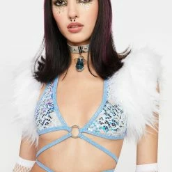 J Valentine White Faux Fur Shoulder Poofs Tops