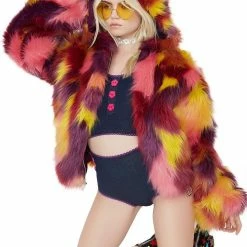 J Valentine Faux Fur Hooded Cropped Jacket
