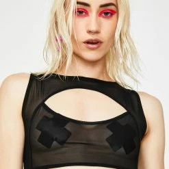 J Valentine Black Mesh Keyhole Crop Top