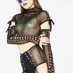 J Valentine Tops Chain Reaction Lace-Up Top