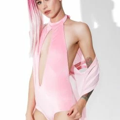 J Valentine Bubblegum Sparkle High-Neck Halter Romper Jumpsuits & Rompers