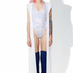 J Valentine Outerwear White Spectrum Long Mesh Duster