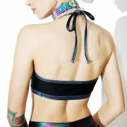 J Valentine Tops Deep Dive Lace-Up Halter Top