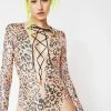 J Valentine Orange Leopard Lace-Up Bodysuit Tops