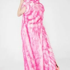 J Valentine Pink Light-Up Hooded Faux Fur Duster
