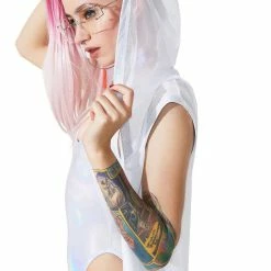 J Valentine Outerwear White Spectrum Long Mesh Duster
