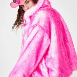 J Valentine Outerwear Bubblegum Hip-Length Faux Fur Coat