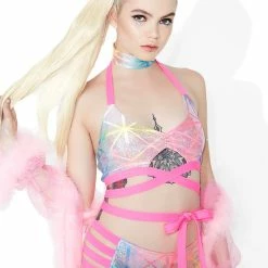 J Valentine Prism Power Wrapped Crop Top Tops