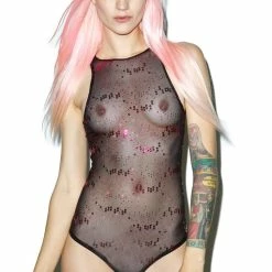 J Valentine Fireworks Mesh Bodysuit Tops