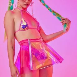 J Valentine Hot Pink Iridescent Dual Zipper Skirt