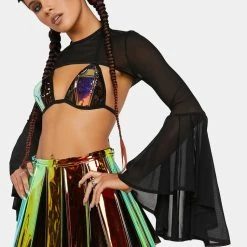 J Valentine Black Mesh Bell Sleeve Shrug