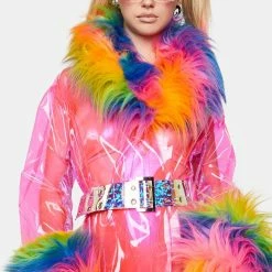 J Valentine Rainbow Vibrations Trench Coat With Belt Outerwear