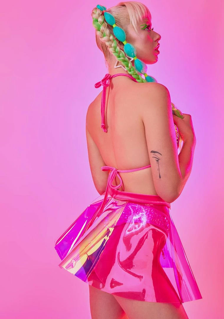 Discount π― J Valentine Hot Pink Iridescent Choker Tri Top π 6 J Valentine Hot Pink Iridescent Choker Tri Top