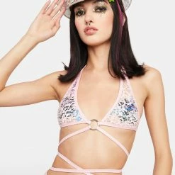 J Valentine Pink Princess Ring Sequin Wrap Top