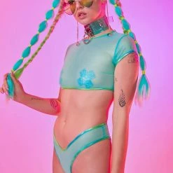 J Valentine Mint V-Cut Mesh Booty Shorts