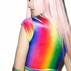 J Valentine Tops Rainbow Velvet Crop Top