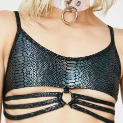 J Valentine Black Python Strings & Rings Bra Top Tops