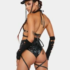 J Valentine Black Broken Lace-Up Metallic High-Cut Shorts