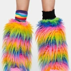 J Valentine Socks & Tights Rainbow Attitude Faux Fur Leg Warmers