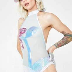 J Valentine Flower Power Sequin Bodysuit Tops