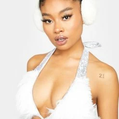 J Valentine White Hype Hologram Light-Up Wrap Top Bra Tops