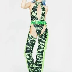 J Valentine Neon Lightning Fringe Belted Chaps Bottoms