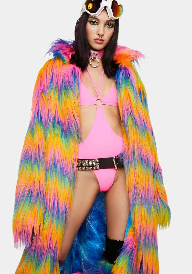 Promo β J Valentine Rainbow Attitude Faux Fur π§₯ Coat Outerwear π 3 J Valentine Rainbow Attitude Faux Fur Coat Outerwear