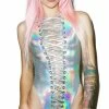 J Valentine Galactica Hologram Lace-Up Bodysuit