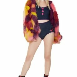 J Valentine Faux Fur Hooded Cropped Jacket